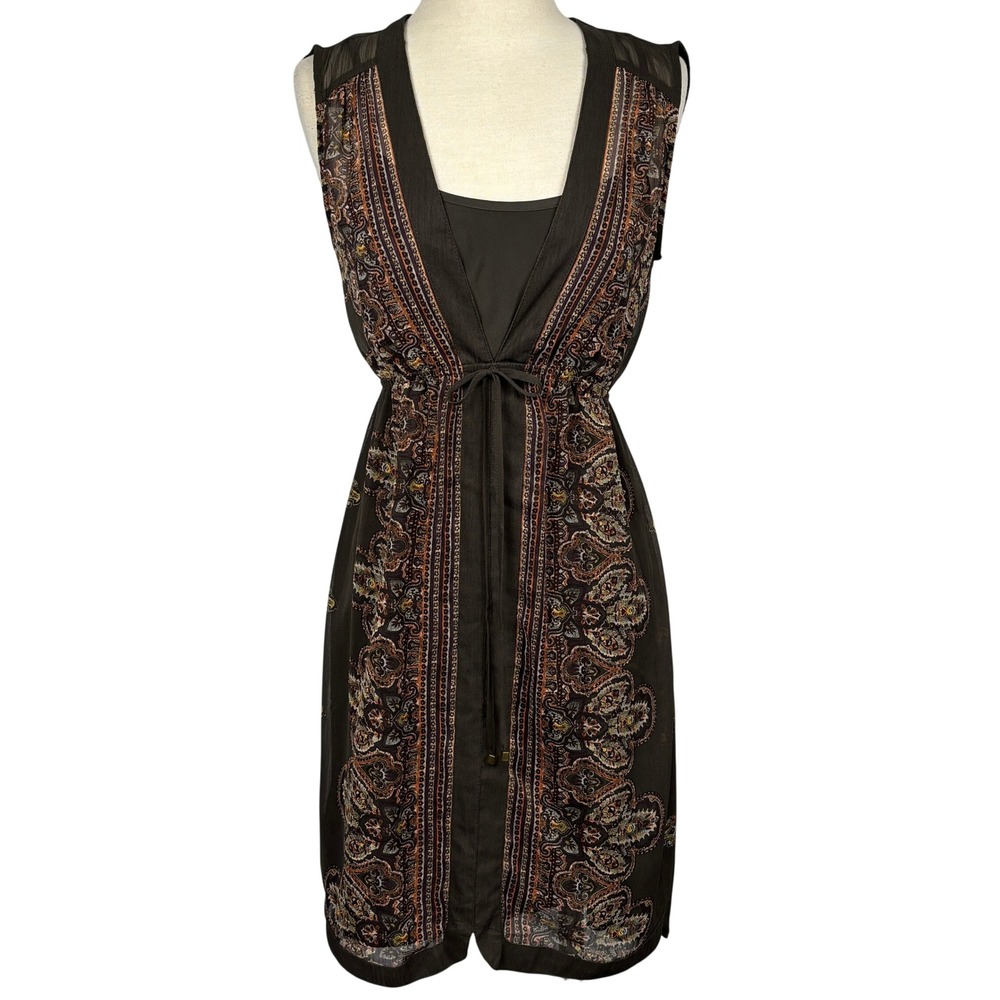 Merona Sheer Overlay Boho Dress XS Paisley Medallion Sleeveless Lined Festival